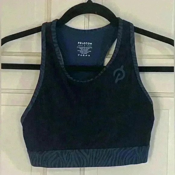 Peloton Cadent High Neck Racerback Bra Size Small Animal Print Black/Blue Gym - Picture 7 of 7